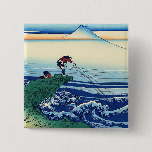Katsushika Hokusai - Kajikazawa in de provincie Ka Vierkante Button 5,1 Cm