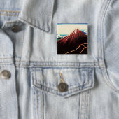 Katsushika Hokusai - Lichtjes onder de top Vierkante Button 5,1 Cm (In situ)