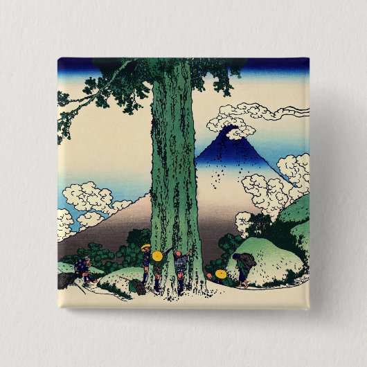 Katsushika Hokusai - Mishima Pass in de provincie Vierkante Button 5,1 Cm (Voorkant)