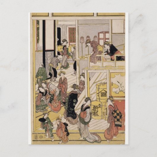 Katsushika Hokusai: Nieuwjaarsdag, Theehuis Ogi Feestdagenkaart (Voorkant)