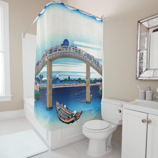 Katsushika Hokusai - onder Mannen Bridge, Fukagawa Douchegordijn (In situ)