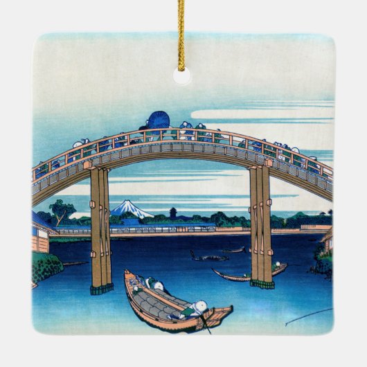 Katsushika Hokusai - onder Mannen Bridge, Fukagawa Keramisch Ornament (Achterkant)