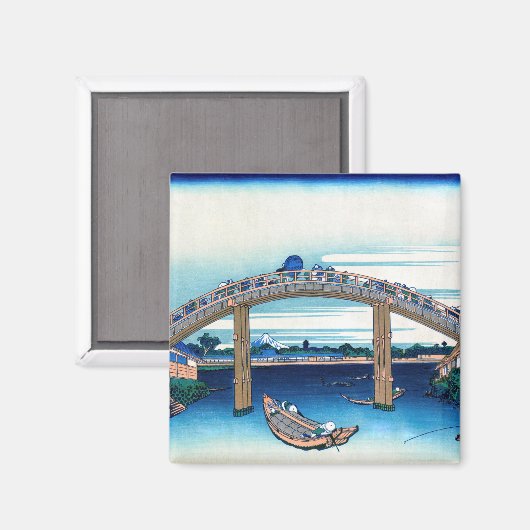 Katsushika Hokusai - onder Mannen Bridge, Fukagawa Magneet (Voorkant / Achterkant)