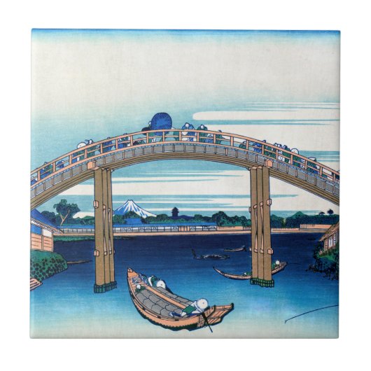 Katsushika Hokusai - onder Mannen Bridge, Fukagawa Tegeltje (Voorkant)