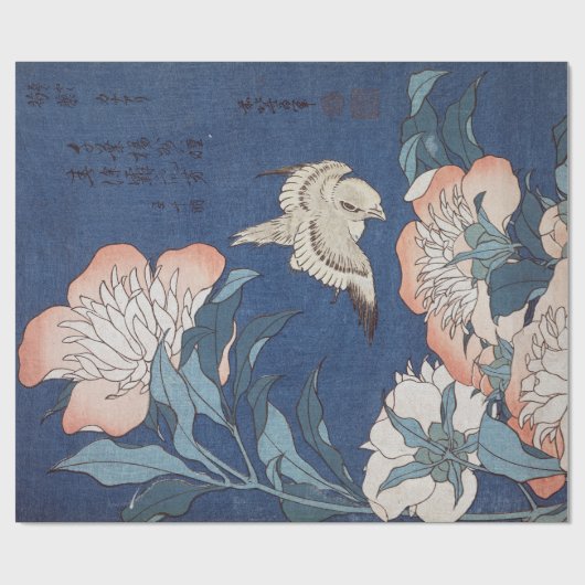 Katsushika Hokusai Peonies en Canarische Eilanden Cadeaupapier (Vlak)