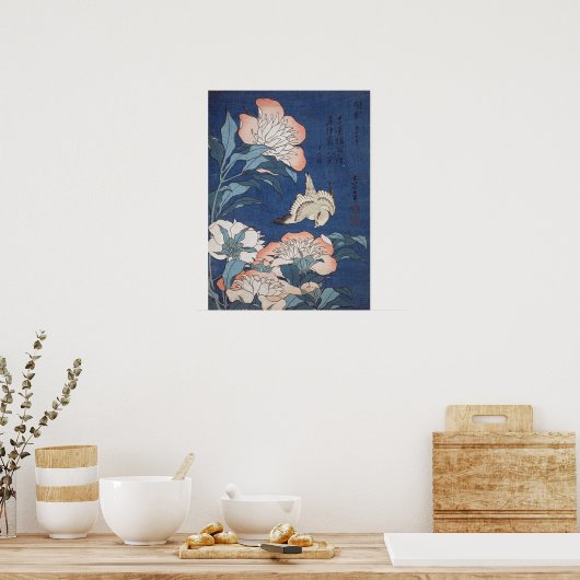 Katsushika Hokusai Peonies en Canarische Eilanden Poster (Keuken)