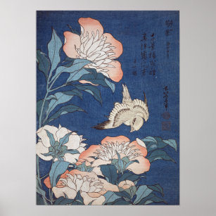 Katsushika Hokusai Peonies en Canarische Eilanden Poster