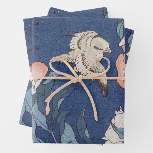 Katsushika Hokusai Peonies en Canary Wrapping Pap Inpakpapier Vel (In situ)