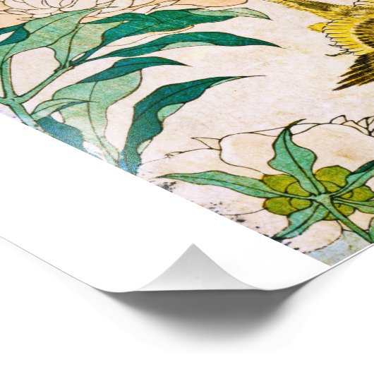 Katsushika Hokusai - Peony en Canary Wharf , Londo Foto Afdruk (Hoek)