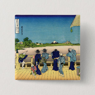 Katsushika Hokusai - Sazai hal, Tempel 500 Rakan Vierkante Button 5,1 Cm