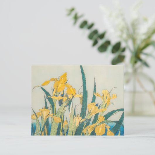 Katsushika Hokusai - Sprinkhaan en Iris Briefkaart (Staand voorkant)