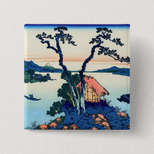 Katsushika Hokusai - Suwa-meer in de provincie Shi Vierkante Button 5,1 Cm