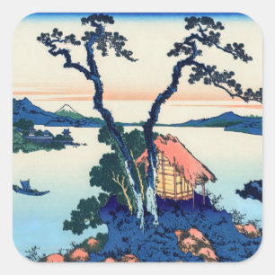Katsushika Hokusai - Suwa-meer in de provincie Shi Vierkante Sticker