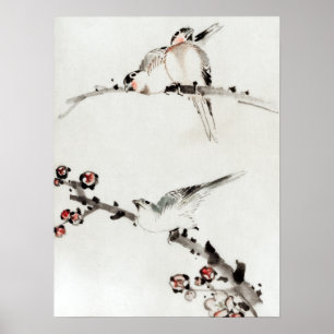 Katsushika Hokusai Three Birds Perds on Branches Poster