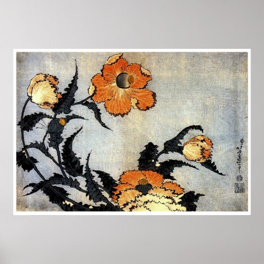 Katsushika Hokusai Ukiyo-e Woodcut Print - Poppies (Voorkant)