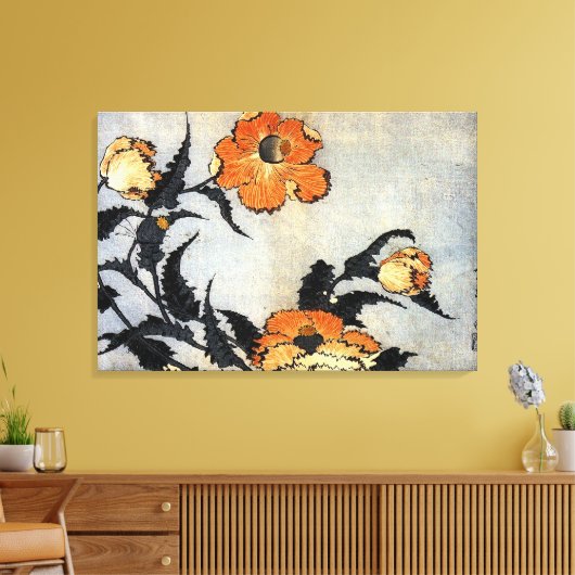 Katsushika Hokusai Ukiyo-e Woodcut Print - Poppies (Insitu (Woonkamer))