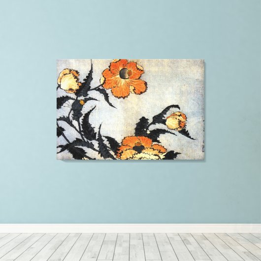 Katsushika Hokusai Ukiyo-e Woodcut Print - Poppies (Insitu (Houten vloer))