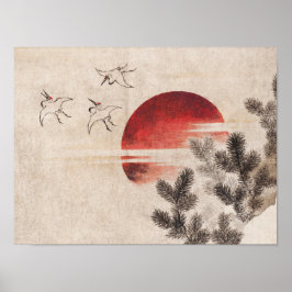 Katsushika Hokusai, vogels en zonsondergang (1814) Poster
