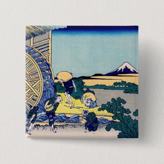 Katsushika Hokusai - Watermill te Onden Vierkante Button 5,1 Cm (Voorkant)