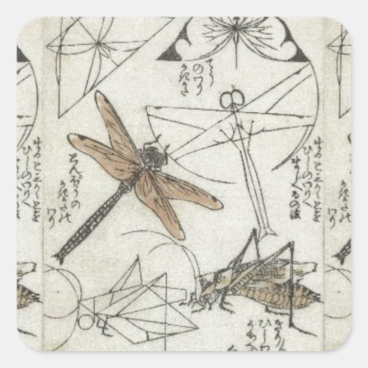 Katsushika Hokusai's Insecten Vierkante Sticker (Voorkant)