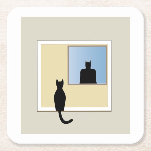 Katt i fönster kartonnen onderzetters (Voorkant)