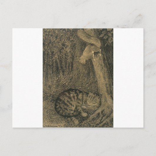 Katt Og Ekorn door Theodor Severin Kittelsen Briefkaart (Voorkant)
