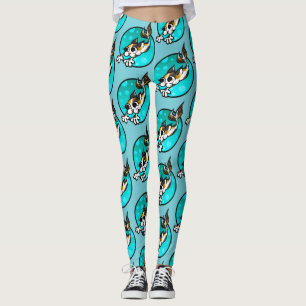 KATTE CALICO KITTY CAT MERMAID TURQUOISE LEGGINGS