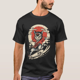 Katte Skateboarden Oude Japanse Ukiyo e Kunst T-shirt