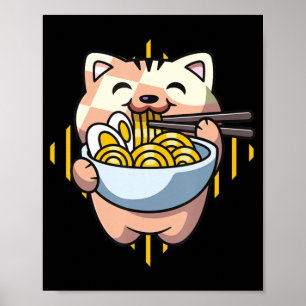 kattebob eet ramen animatie kawaii neko cat drink poster
