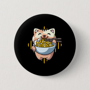 kattebob eet ramen animatie kawaii neko cat drink ronde button 5,7 cm