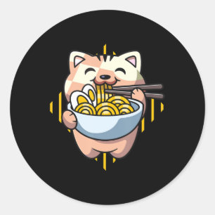 kattebob eet ramen animatie kawaii neko cat drink ronde sticker