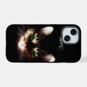 Kattebolsters - Groene Ogen Gepersonaliseerd iPhone 15 Case (Achterkant horizontaal)