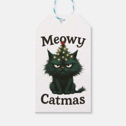 Kattekerstmis Chagrijnige kat Cadeaulabel (Voorkant)