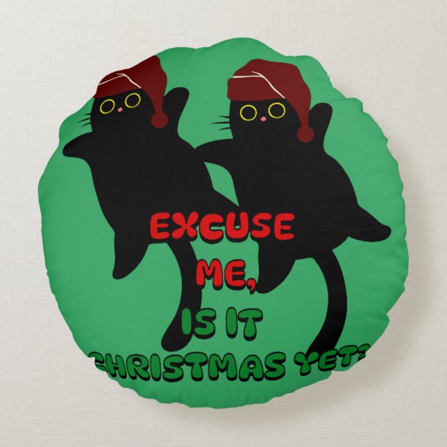 kattekerstmis , is het al kerstmis ? rond kussen (Achterkant)