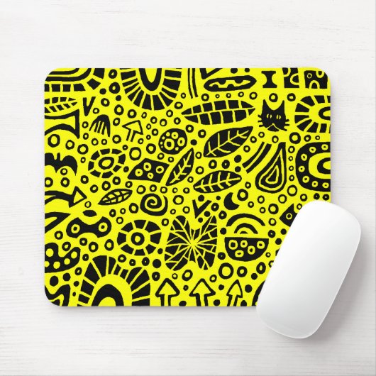 Kattekruid Dromen - Zwart op Geel Muismat (Met muis)