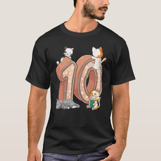 Katten 10e Verjaardagsfeestje Tien 10 Jaar Oud Kit T-shirt (Voorkant)