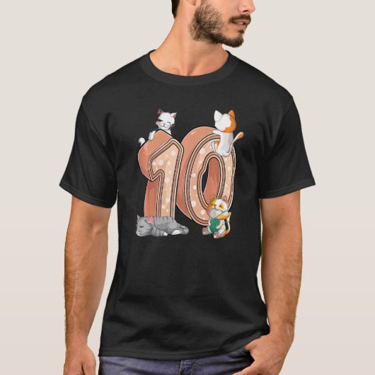 Katten 10e Verjaardagsfeestje Tien 10 Jaar Oud Kit T-shirt (Voorkant)