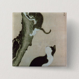 Katten, 17e eeuw (inkt op zijde) vierkante button 5,1 cm