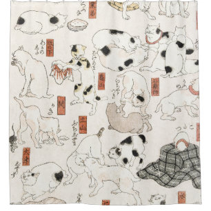 Katten (1847-1850) Utagawa Kuniyoshi. Douchegordijn