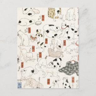 Katten (1847-1850) vintage Japanse houtsnede Briefkaart