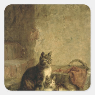 Katten, 1883 vierkante sticker
