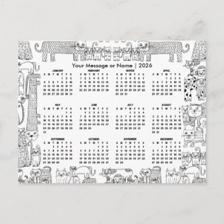 Katten 2026 kalender gepersonaliseerd bericht of n briefkaart