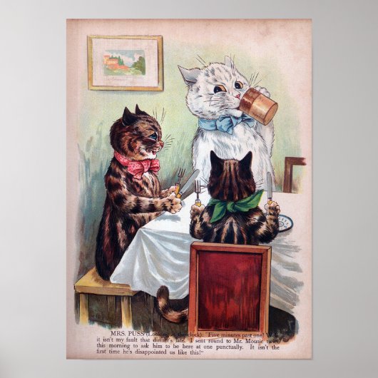 Katten aan de eettafel, Louis Wain Poster (Voorkant)