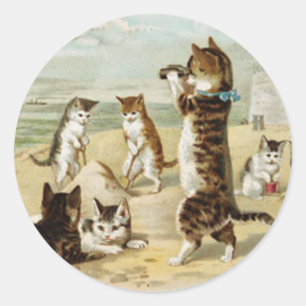 Katten aan het strand -  Helena Maguire Ronde Sticker