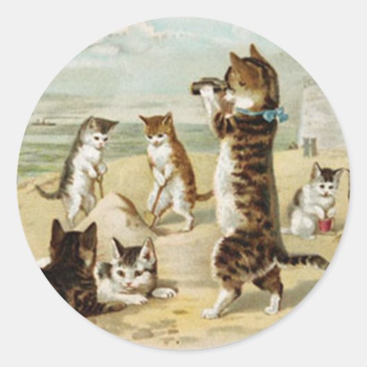 Katten aan het strand -  Helena Maguire Ronde Sticker (Voorkant)
