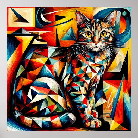 Katten Abstract Kubistische Schilderij Poster (Voorkant)