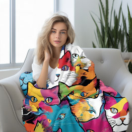Katten Abstract Pop Art Design Fleece Deken