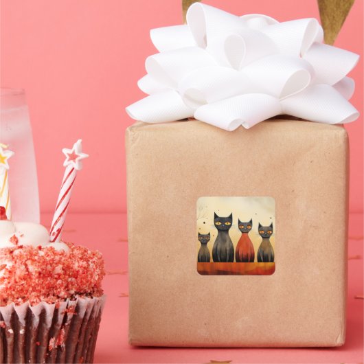 Katten alert, at-attentie, AI gegenereerd, Vierkante Sticker (Feest)