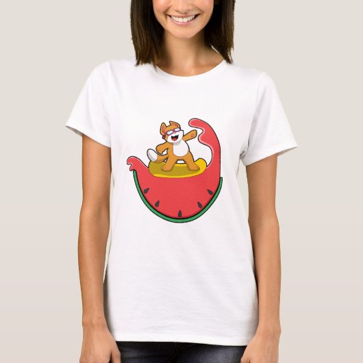 Katten als surfer met watermeloen t-shirt (Voorkant)