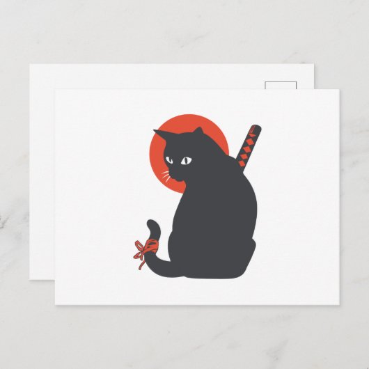 Katten als Warrior Samurai - Kies achtergrondkleur Briefkaart (Voorkant / Achterkant)